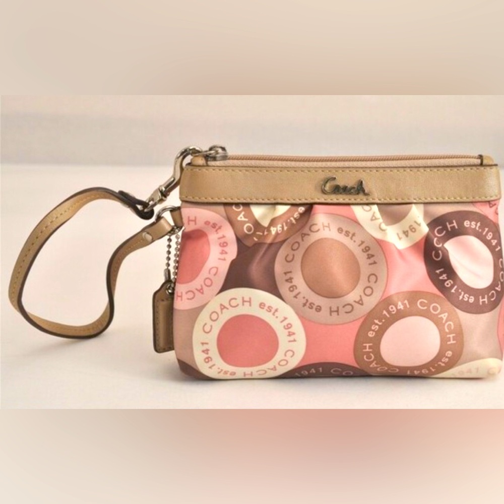 Coach Pink and Tan Women's Bag Wristlet